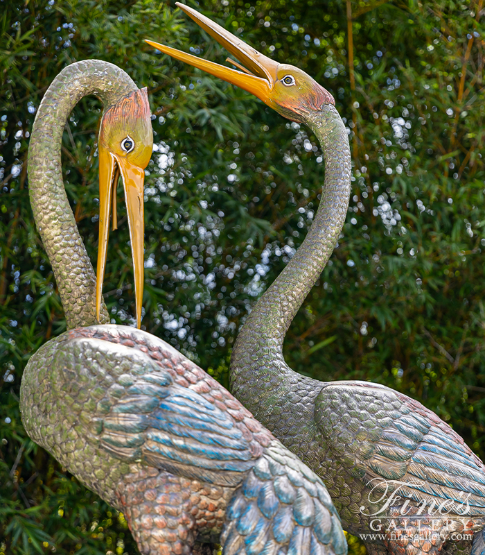 Bronze Fountains  - 8 Foot Tall Colorful Tropical Bird Bronze Statue Pair - BF-381